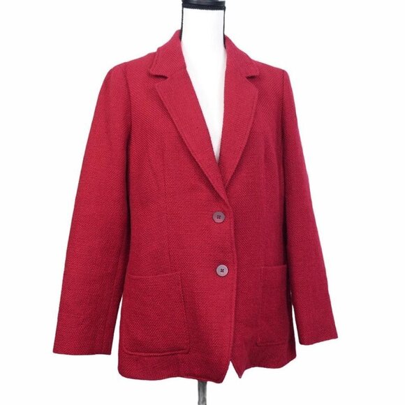 J. Jill Wool Raspberry Red Tweed Single Breasted Career Blazer / Jacket Size L - Picture 1 of 9